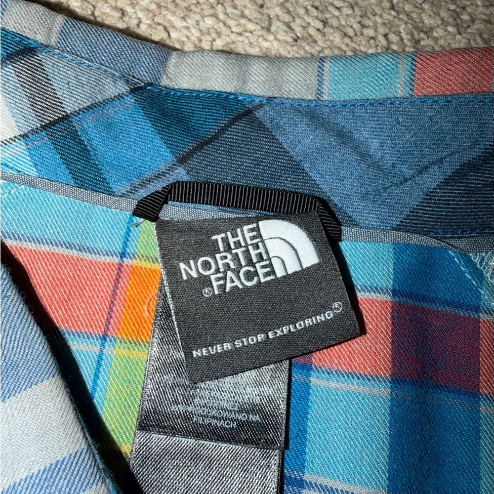 The North Face Men's Multicolor Plaid Button-Down Shirt — Blue, Yellow, Red